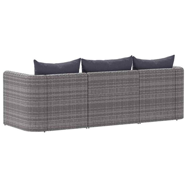 vidaXL 3 Piece Garden Sofa Set with Cushions Grey Poly Rattan