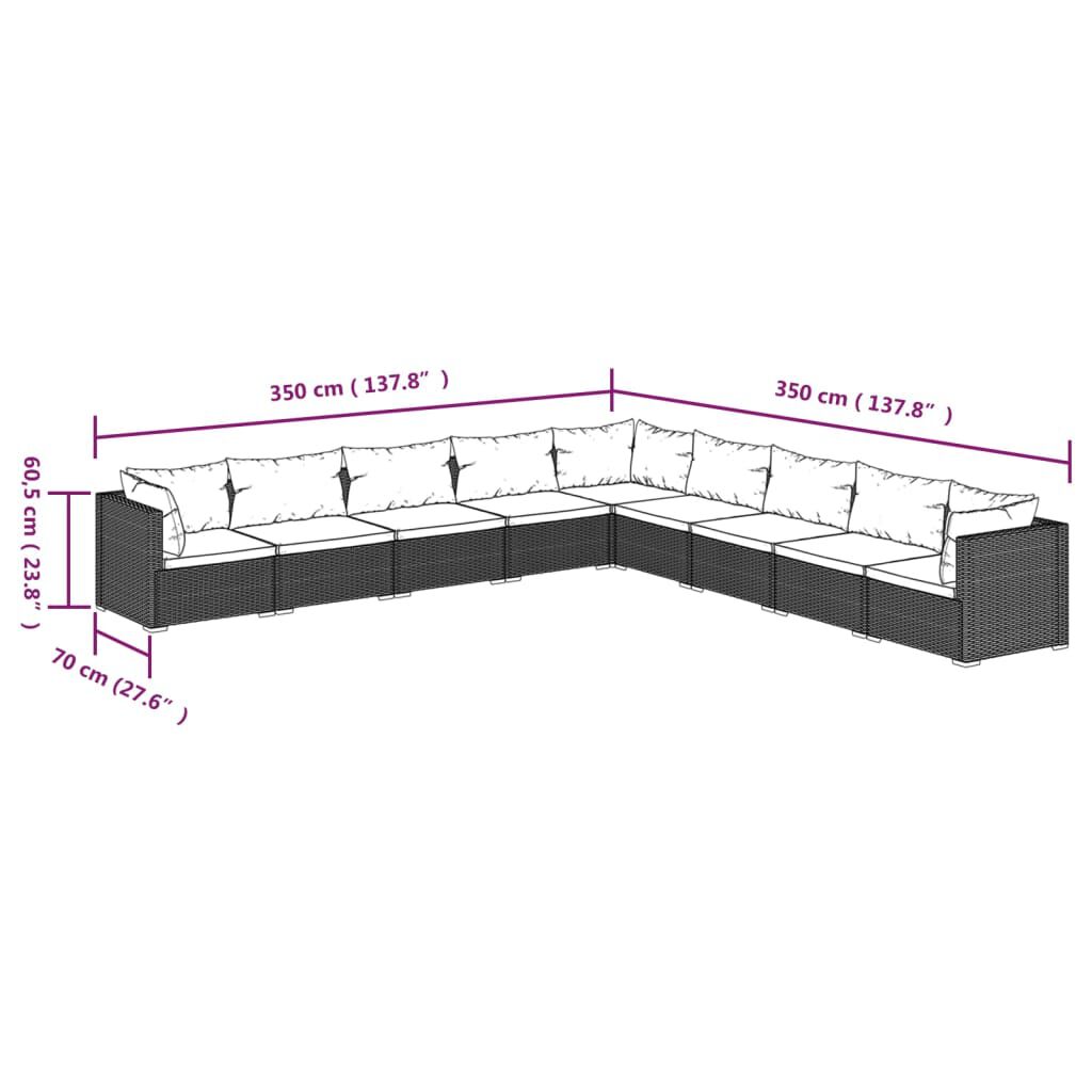 vidaXL 9 Piece Garden Lounge Set with Cushions Poly Rattan Grey