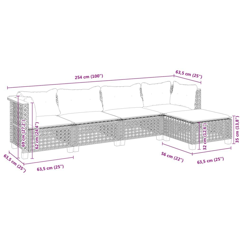 vidaXL 5 Piece Garden Sofa Set with Cushions Grey Poly Rattan