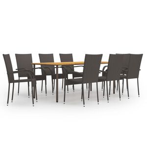 vidaXL 9 Piece Garden Dining Set Poly Rattan Brown
