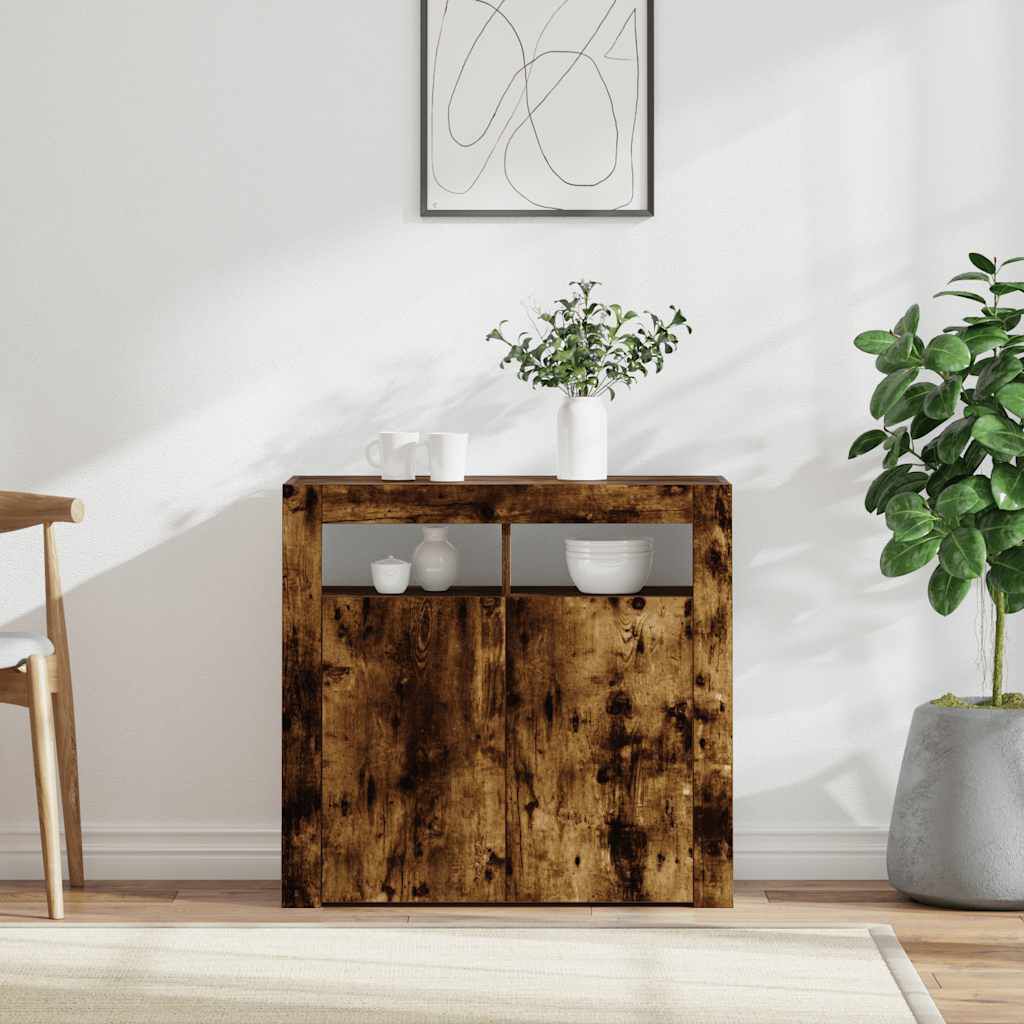 vidaXL Sideboard with LED Lights Smoked Oak 80x35x75 cm