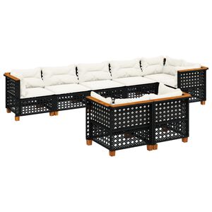 vidaXL 8 Piece Garden Sofa Set with Cushions Black Poly Rattan
