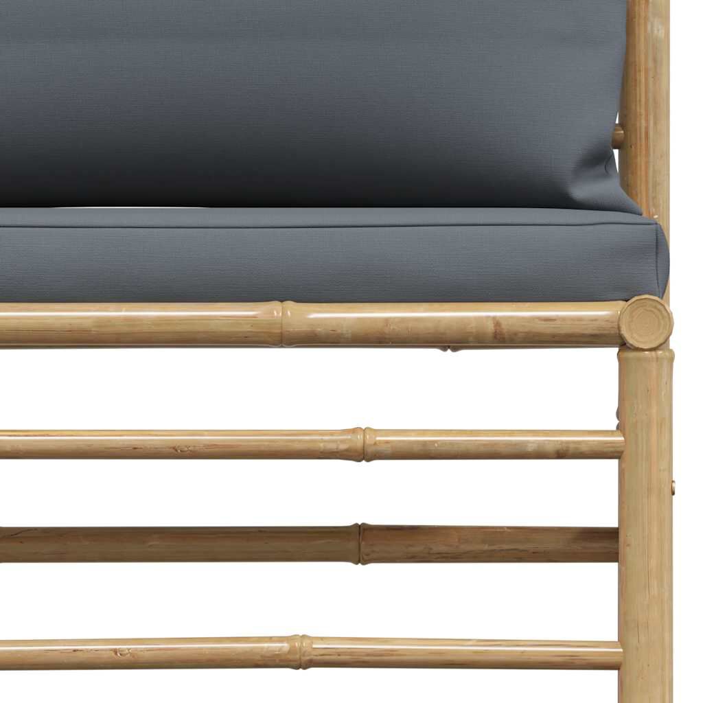 vidaXL Garden Middle Sofa with Dark Grey Cushions Bamboo