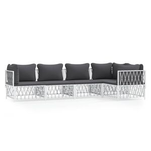 vidaXL 5 Piece Garden Lounge Set with Cushions White Steel