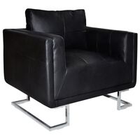 vidaXL Cube Armchair with Chrome Feet Black Faux Leather, black vidaXL Cube Armchair with Chrome Feet Black Faux Leather