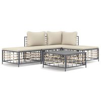 vidaXL 5 Piece Garden Lounge Set with Cushions Anthracite Poly Rattan