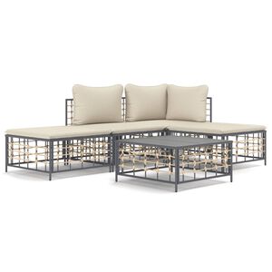 vidaXL 5 Piece Garden Lounge Set with Cushions Anthracite Poly Rattan