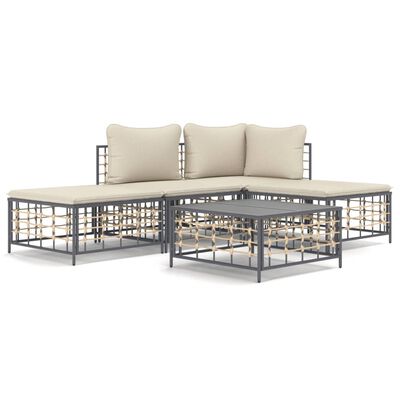 vidaXL 5 Piece Garden Lounge Set with Cushions Anthracite Poly Rattan,  vidaXL 5 Piece Garden Lounge Set with Cushions Anthracite Poly Rattan