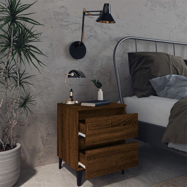 vidaXL Bed Cabinets with Metal Legs 2 pcs Brown Oak 40x35x50 cm