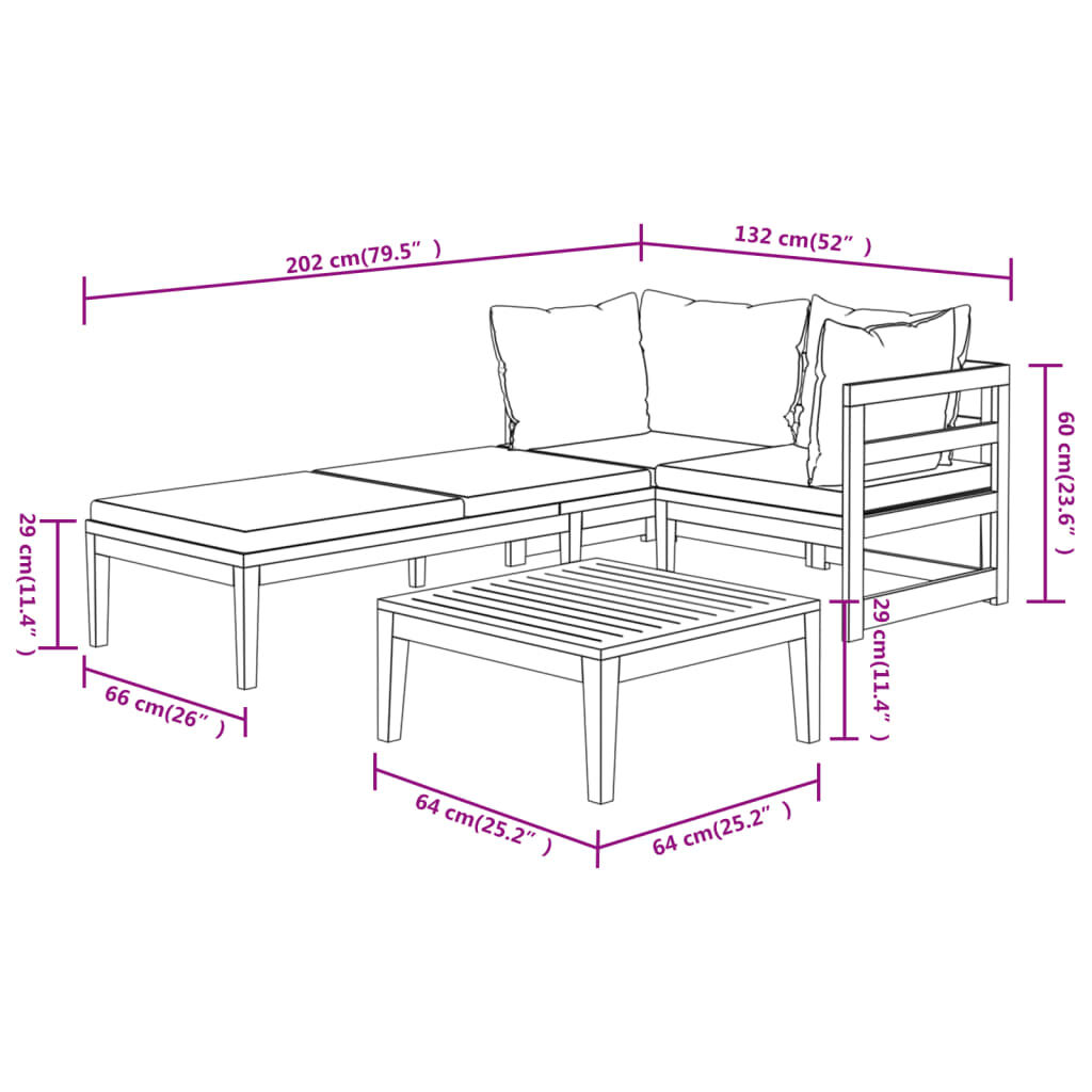 vidaXL 3 Piece Garden Lounge Set with Dark Grey Cushions Acacia Wood