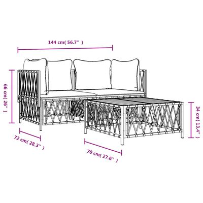 vidaXL 3 Piece Garden Lounge Set with Cushions White Steel, white vidaXL 3 Piece Garden Lounge Set with Cushions White Steel