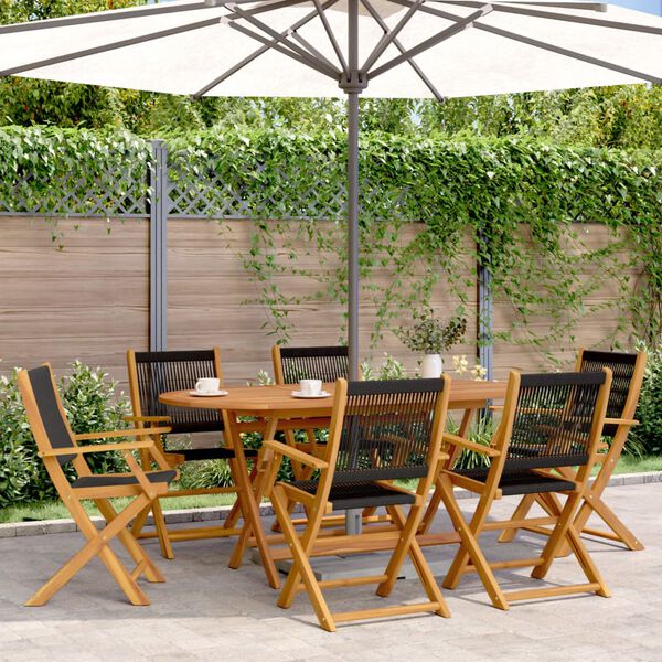 vidaXL 7 Piece Garden Dining Set Black Polypropylene and Solid Wood