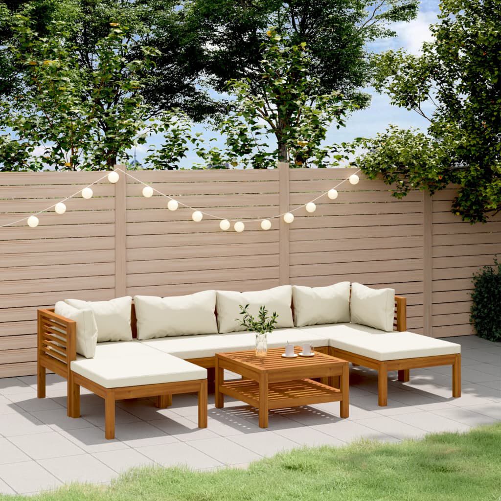 vidaXL 7 Piece Garden Lounge Set with Cream Cushion Solid Acacia Wood