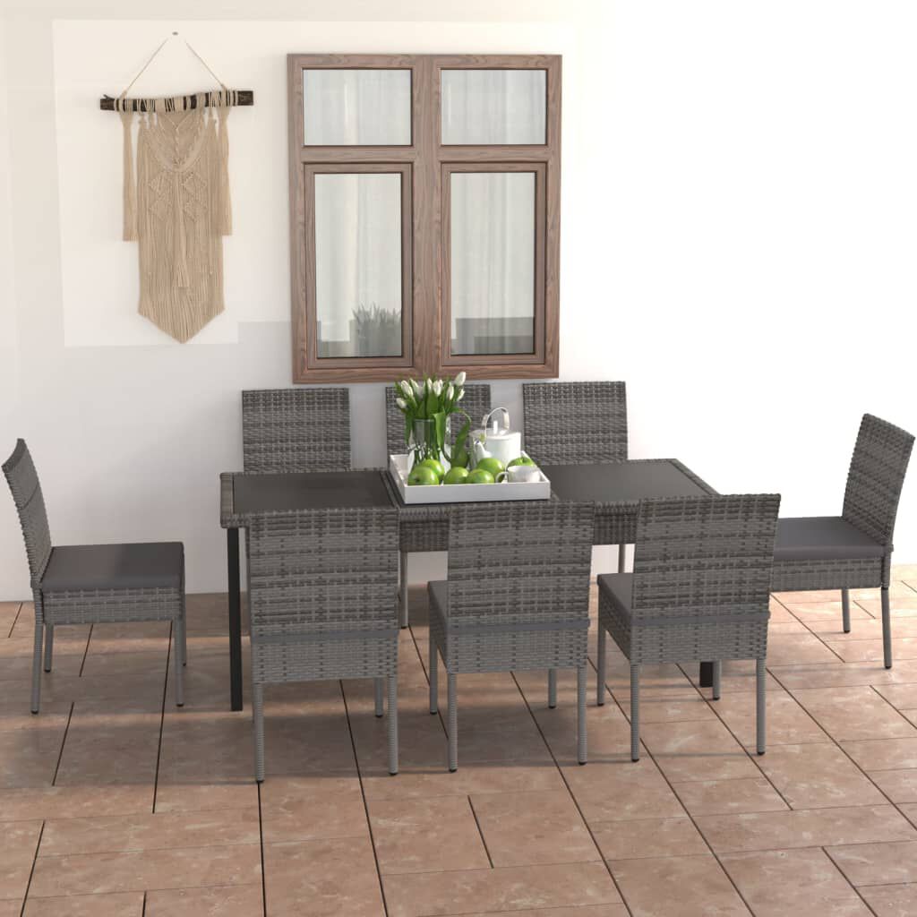 vidaXL 9 Piece Garden Dining Set Poly Rattan Grey