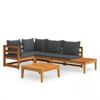 vidaXL 4 Piece Garden Lounge Set with Dark Grey Cushions Acacia Wood, dark grey vidaXL 4 Piece Garden Lounge Set with Dark Grey Cushions Acacia Wood