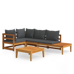 vidaXL 4 Piece Garden Lounge Set with Dark Grey Cushions Acacia Wood