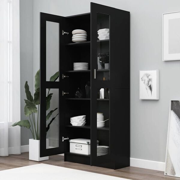 vidaXL Vitrine Cabinet Black 82.5x30.5x185 cm Engineered Wood