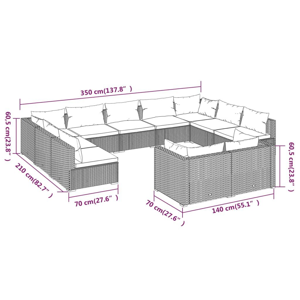 vidaXL 11 Piece Garden Lounge Set with Cushions Grey Poly Rattan