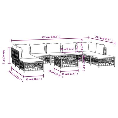 vidaXL 10 Piece Garden Lounge Set with Cushions White Steel