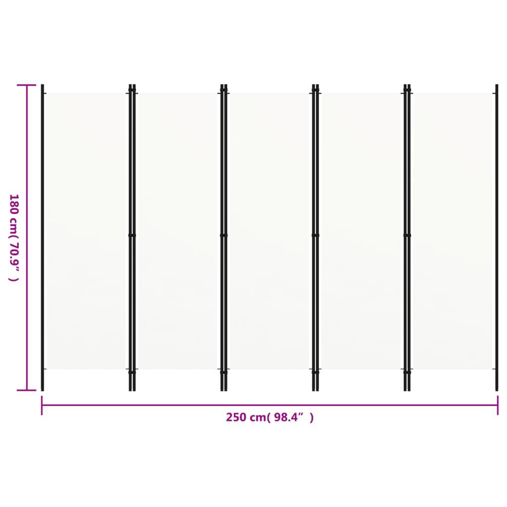 vidaXL 5-Panel Room Divider White 250x180 cm