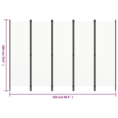 vidaXL 5-Panel Room Divider White 250x180 cm, white vidaXL 5-Panel Room Divider White 250x180 cm
