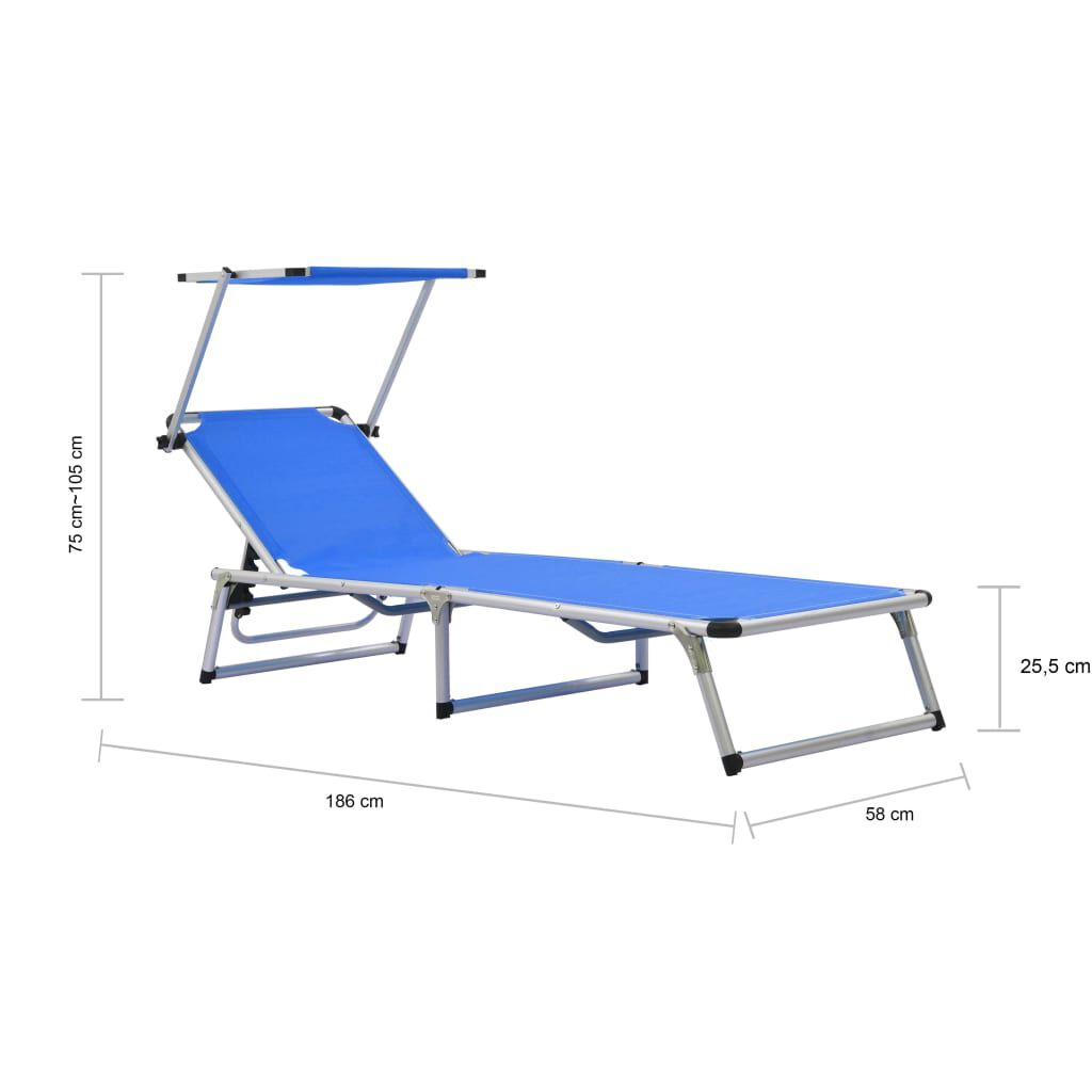 vidaXL Folding Sun Lounger with Roof Aluminium and Textilene Blue