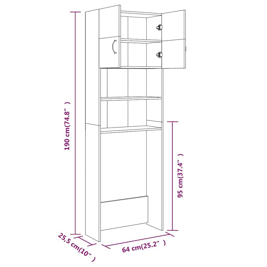 vidaXL Washing Machine Cabinet Grey Sonoma 64x25.5x190 cm