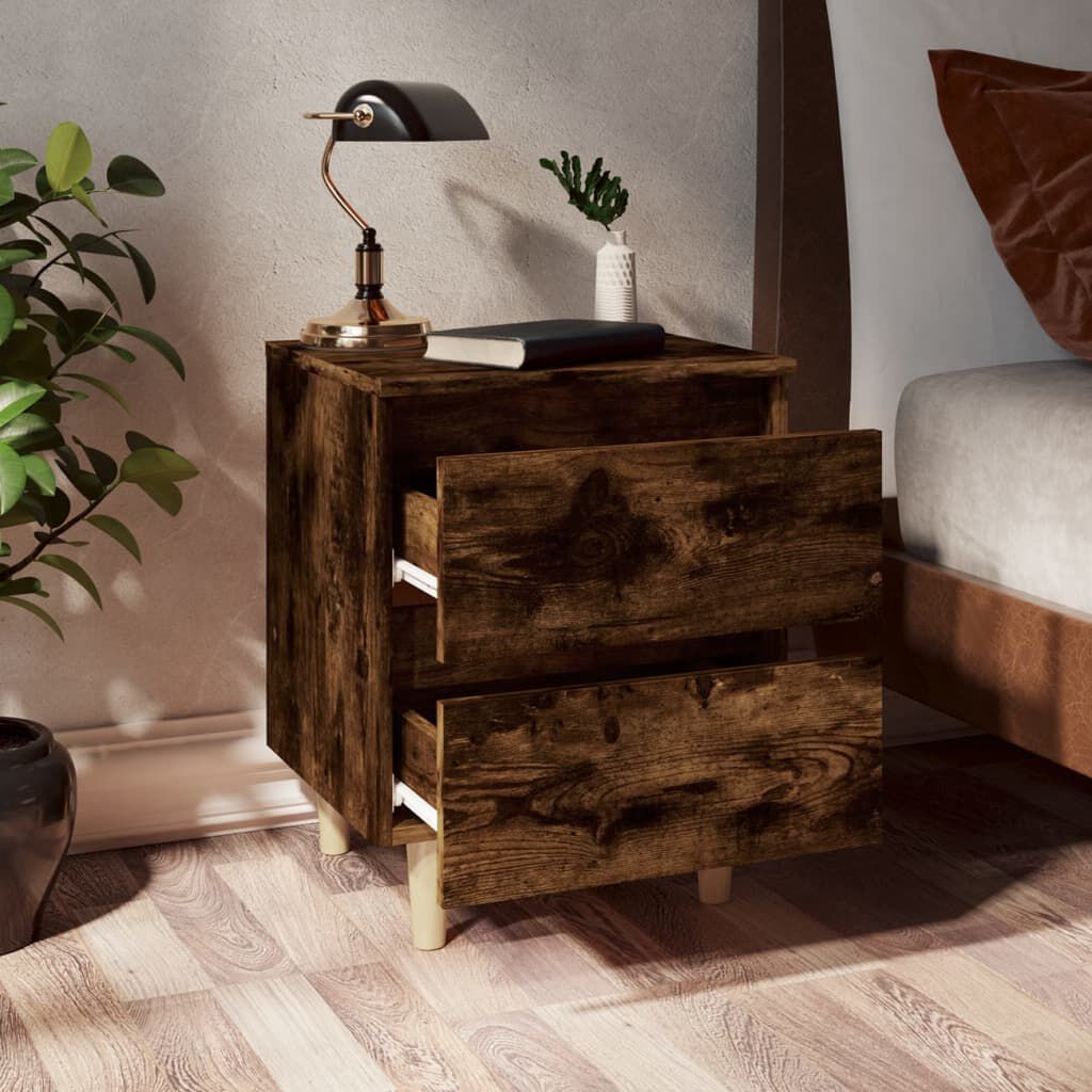 vidaXL Bed Cabinet with Solid Wood Legs Smoked Oak 40x35x50 cm