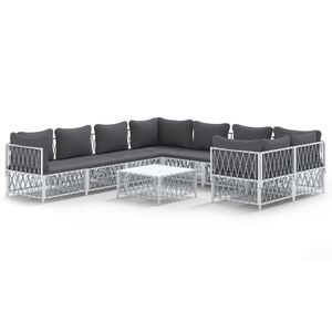 vidaXL 9 Piece Garden Lounge Set with Cushions White Steel