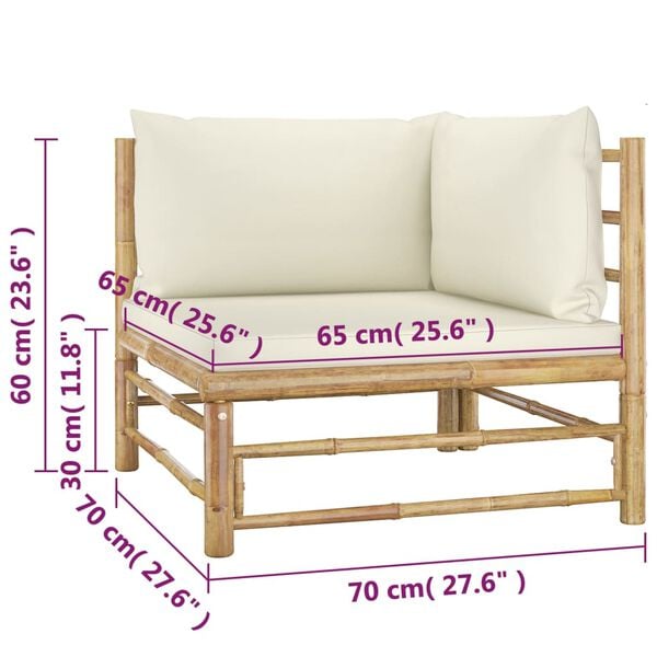 vidaXL 4 Piece Garden Lounge Set with Cream White Cushions Bamboo