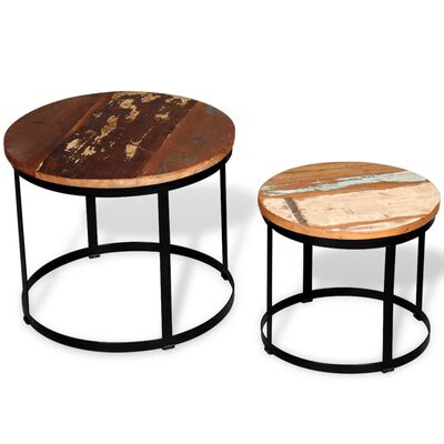 vidaXL Two Piece Coffee Table Set Solid Reclaimed Wood Round 40cm/50cm, multicolour vidaXL Two Piece Coffee Table Set Solid Reclaimed Wood Round 40cm/50cm