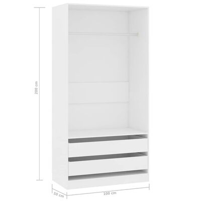 vidaXL Wardrobe White 100x50x200 cm Engineered Wood, white vidaXL Wardrobe White 100x50x200 cm Engineered Wood
