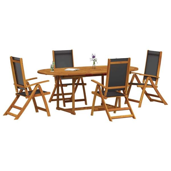 vidaXL 5 Piece Garden Dining Set Solid Wood Acacia and Textilene