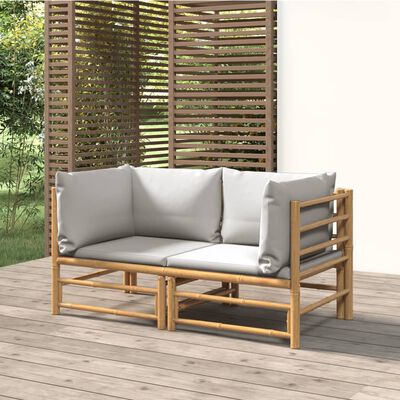 vidaXL Garden Corner Sofas with Light Grey Cushions 2 pcs Bamboo,  vidaXL Garden Corner Sofas with Light Grey Cushions 2 pcs Bamboo