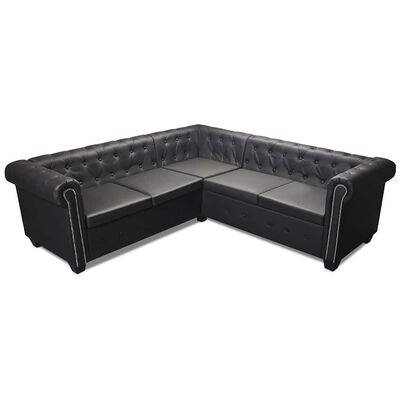 vidaXL Chesterfield Corner Sofa 5-Seater Artificial Leather Black, black vidaXL Chesterfield Corner Sofa 5-Seater Artificial Leather Black