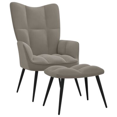 vidaXL Relaxing Chair with a Stool Light Grey Velvet