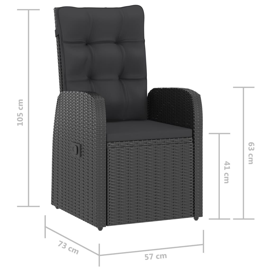 vidaXL 7 Piece Outdoor Dining Set with Cushions Poly Rattan Black
