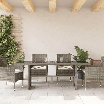vidaXL Garden Table with Glass Top Grey 190x80x74 cm Poly Rattan, grey vidaXL Garden Table with Glass Top Grey 190x80x74 cm Poly Rattan