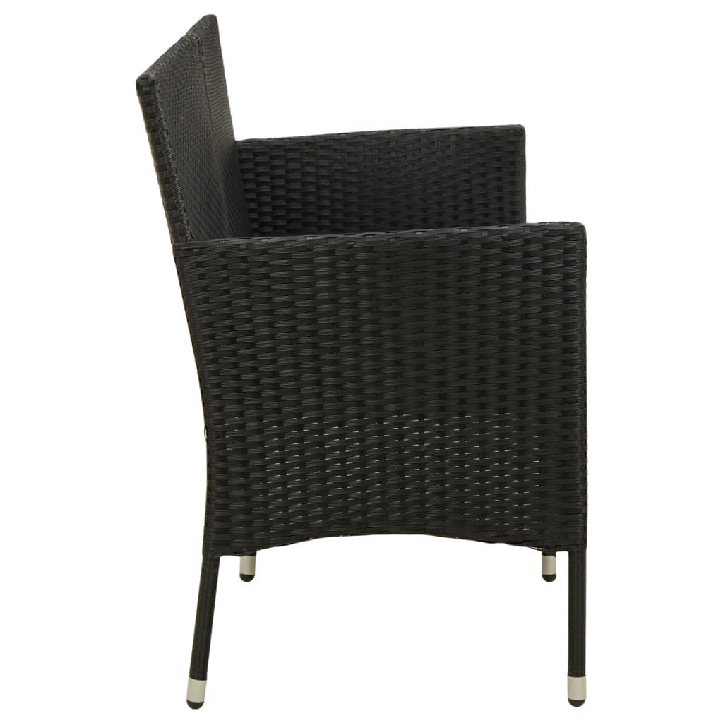 vidaXL 3-Seater Garden Sofa with Cushion Black Poly Rattan