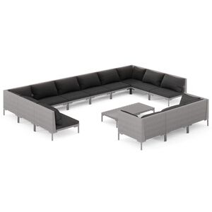 vidaXL 14 Piece Garden Lounge Set with Cushions Poly Rattan Dark Grey