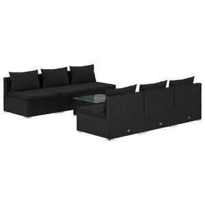 vidaXL 7 Piece Garden Lounge Set with Cushions Poly Rattan Black