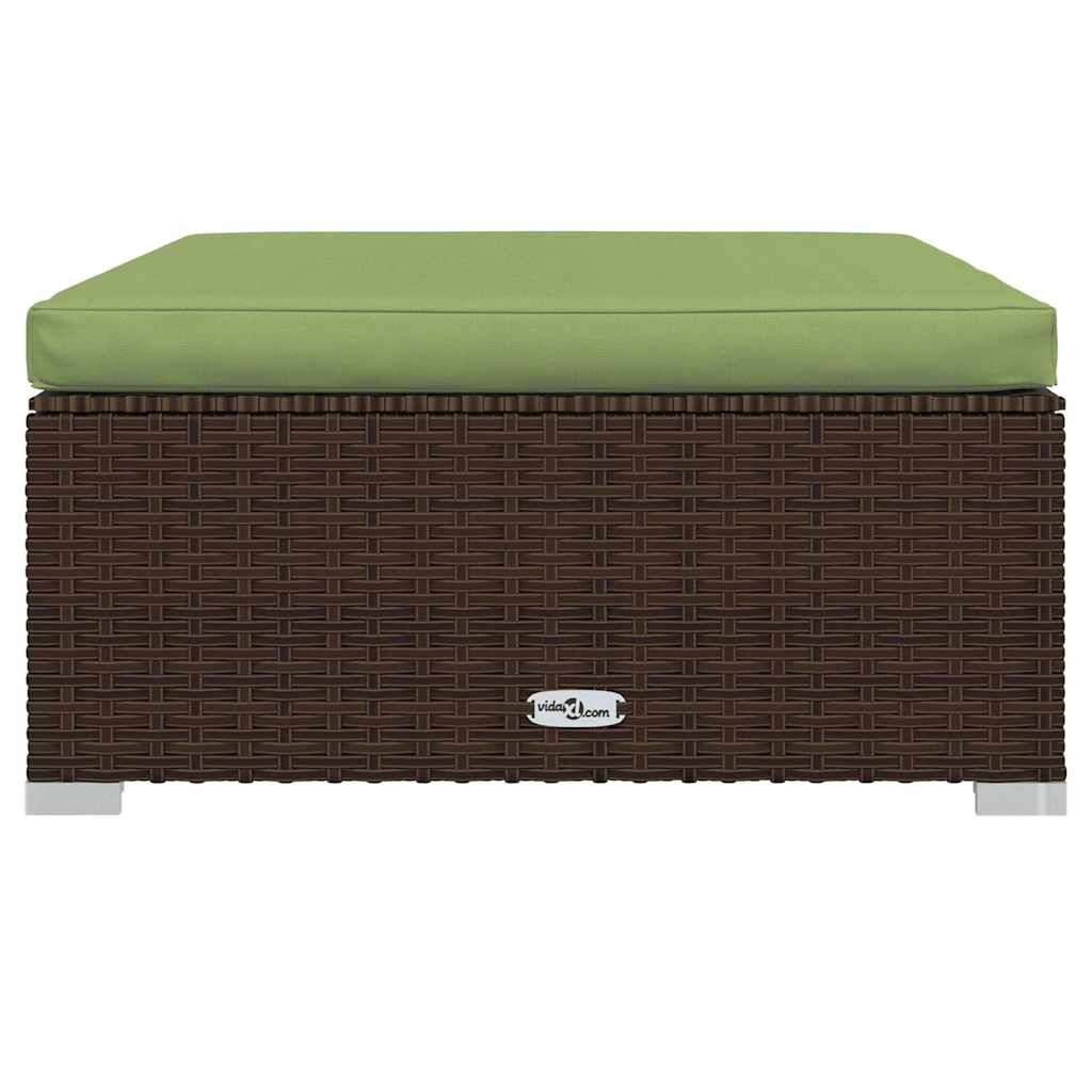 vidaXL Garden Footrest with Cushion Brown 70x70x30 cm Poly Rattan