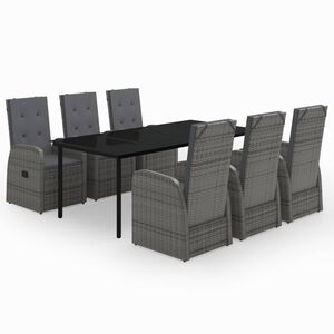 vidaXL 7 Piece Garden Dining Set with Cushions Grey