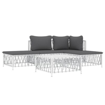 vidaXL 5 Piece Garden Lounge Set with Cushions White Steel, white vidaXL 5 Piece Garden Lounge Set with Cushions White Steel
