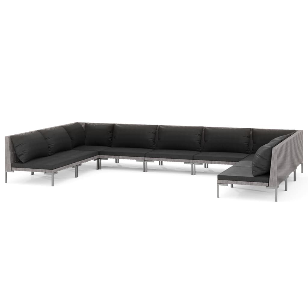 vidaXL 9 Piece Garden Lounge Set with Cushions Poly Rattan Dark Grey