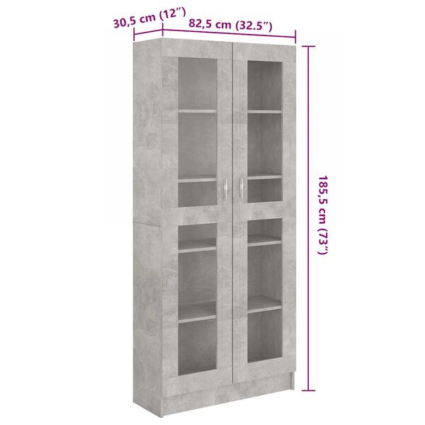 vidaXL Vitrine Cabinet Concrete Grey 82.5x30.5x185 cm Engineered Wood