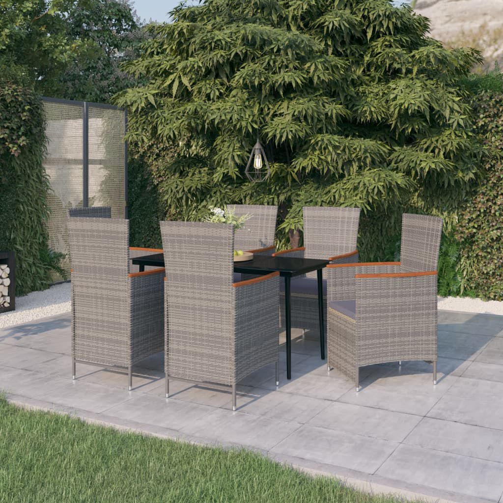 vidaXL 7 Piece Garden Dining Set with Cushions Grey