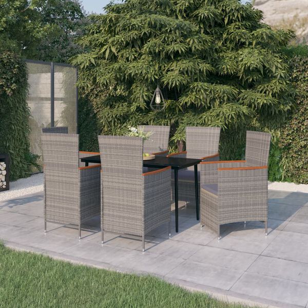 vidaXL 7 Piece Garden Dining Set with Cushions Grey