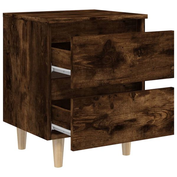 vidaXL Bed Cabinet with Solid Wood Legs Smoked Oak 40x35x50 cm