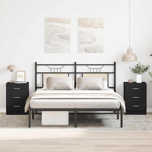 vidaXL Bedside Cabinets 2 pcs Black 38x35x56 cm Engineered Wood